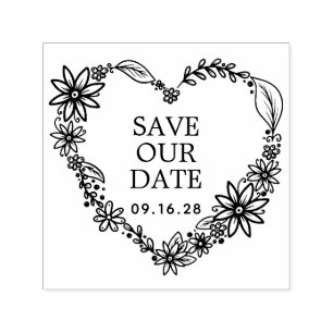 Floral Heart Wreath Save The Date Self-inking Stamp