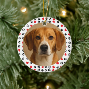 Floral Hearts Frame Custom Pet Photo   Personalize Ceramic Ornament