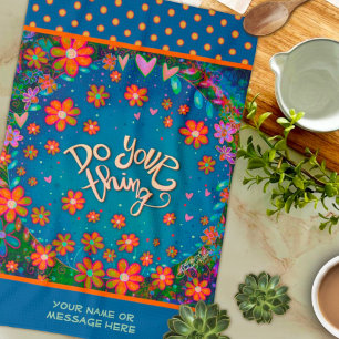 Floral Hearts Fun Do Your Thing Quote Name  Kitchen Towel