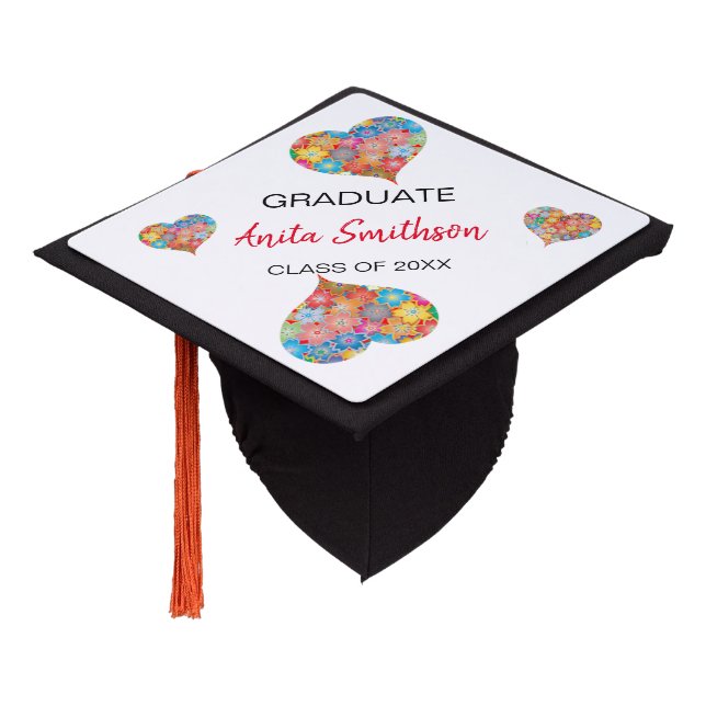 Floral Hearts Graduation Cap Topper (Angled)
