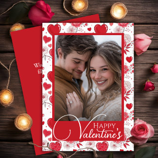 Floral Hearts Happy Valentine's Custom Photo Holiday Card