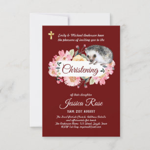 Floral Hedgehog Christening Invites Baptism