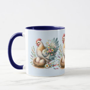 Floral Hen with Eggs Vintage Farmhouse Charm  Mug