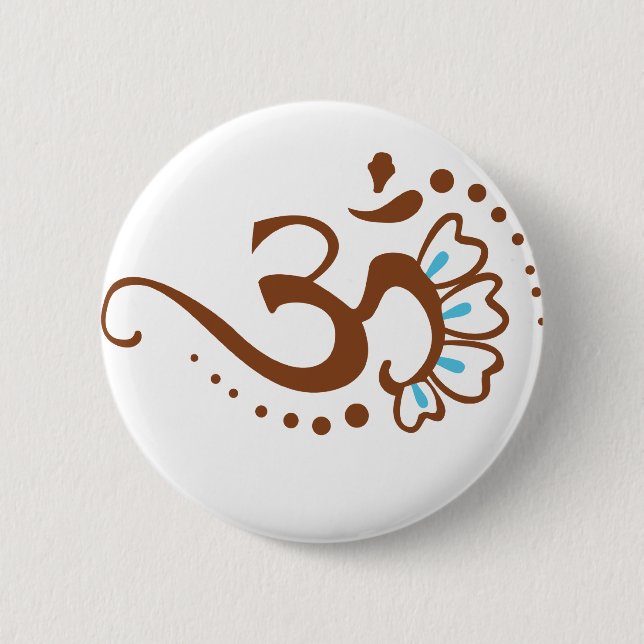Floral Henna Om 2 Inch Round Button (Front)