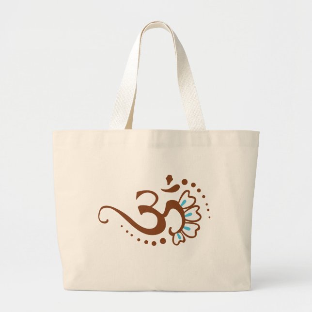 Floral Henna Om Large Tote Bag (Front)