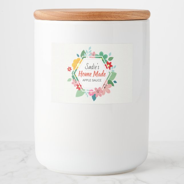 Floral Hexagon Apple Sauce Food Label (Front)
