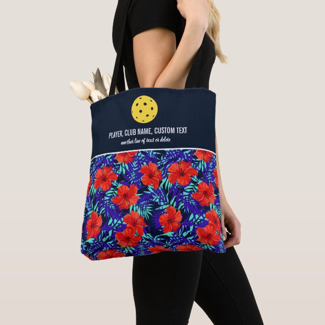 Floral Hibiscus Print Custom Pickleball Paddle Tote Bag (Close Up)