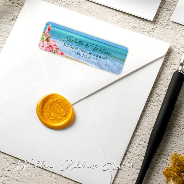 Floral Hibiscus Tropical Beach Adresse de mariage (Créateur téléchargé)