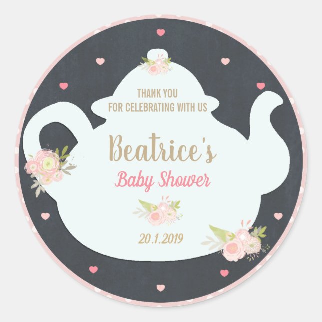 Floral High Tea Baby Shower Thank You Sticker (Front)