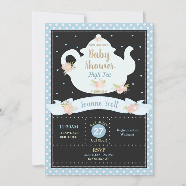 Floral High Tea Party Baby Shower Invitation Boy (Front)