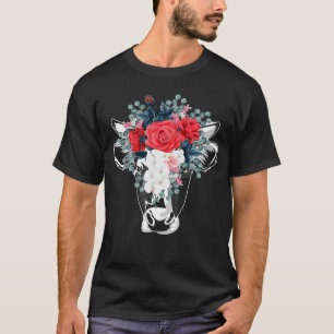 Floral Highland Cow Heifer Dairy Farm Animal Wildf T-Shirt