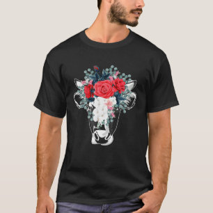 Floral Highland Cow Heifer Dairy Farm Animal Wildf T-Shirt