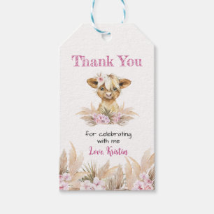 Floral Highland Cow Thank You Favor Gift Tags