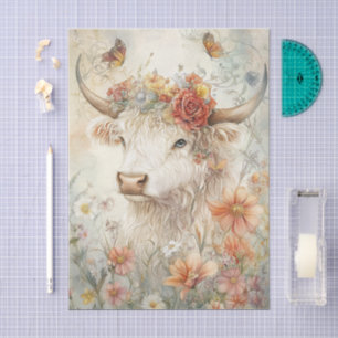 Floral Highland Cow Vintage Illustration Tissue Paper