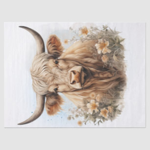 Floral Highland Cow Watercolor Tissue Paper