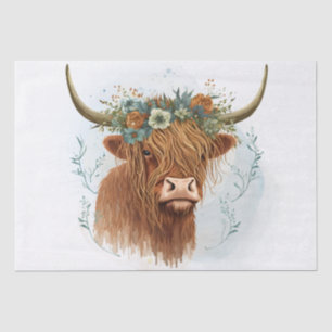Floral Highland Cow Watercolor Tissue Paper