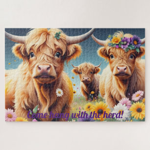Floral Highland Cows 20 x 30 Jigsaw Puzzle