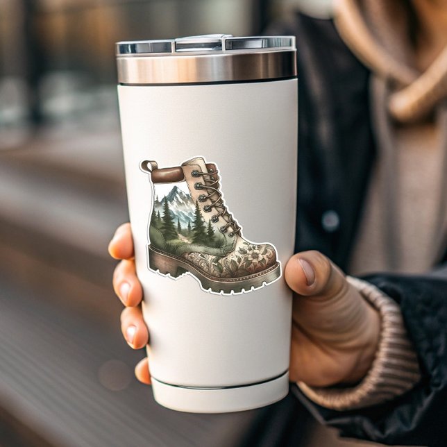 Floral Hiking Boot Vinyl Sticker | Die-Cut Sticker (Floral Hiking Boot Vinyl Sticker | Die-Cut Sticker by PiggyPrint Stickers. )