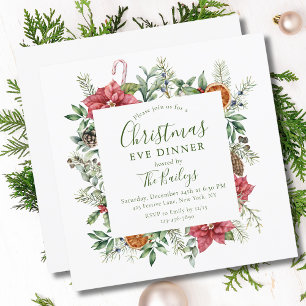 Floral Holiday Frame   Christmas Eve Dinner Invitation