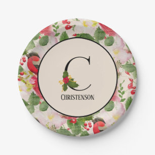 Floral Holiday Pattern Monogram Initial C Paper Plate