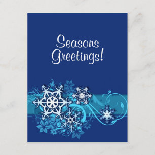 Floral Holiday Snowflake Invitation in Blue