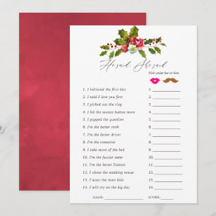 Floral Holly Christmas Bridal Shower Game Invitation