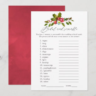 Floral Holly Christmas Bridal Shower Game Invitation