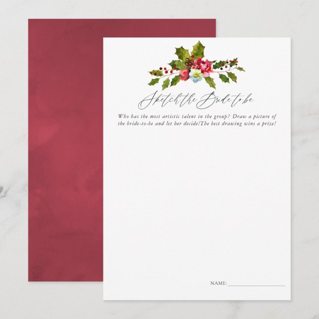 Floral Holly Christmas Bridal Shower Game Invitation (Front/Back)
