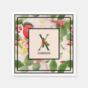 Floral Holly Monogram Letter X Family Name Paper N Napkin