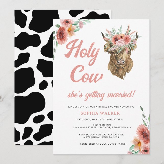Floral Holy Cow Western Bridal Shower  Invitation (Front/Back)