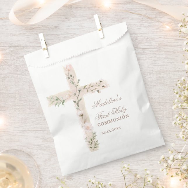 floral Holy cross First Communion Favour Bag (Clipped)