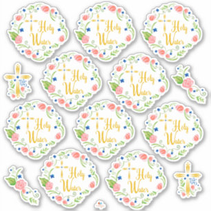 Floral Holy Water Bottle Stickers