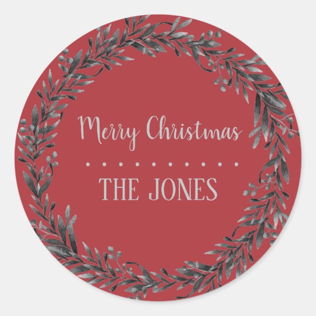 Floral Holy  Wreath | Personalized Christmas Classic Round Sticker (Front)