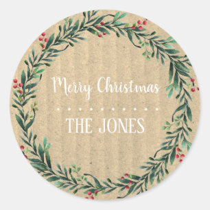 Floral Holy Wreath Personalized Christmas Classic Round Sticker