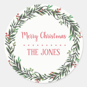 Floral Holy  Wreath   Personalized Christmas Classic Round Sticker