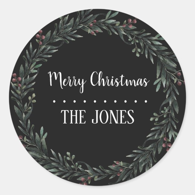 Floral Holy  Wreath | Personalized Christmas Classic Round Sticker (Front)