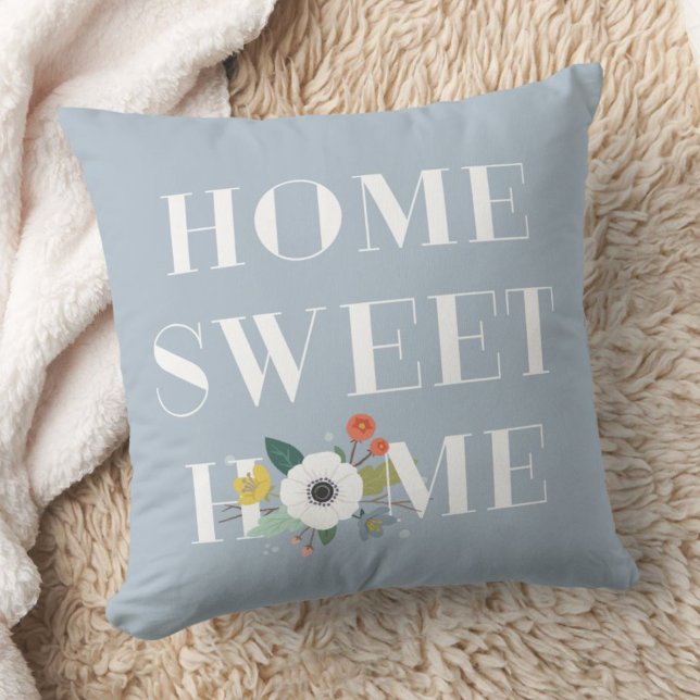 Floral Home Sweet Home Coussin - Dusty Blue (Créateur téléchargé)