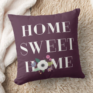 Floral Home Sweet Home Coussin - Plum