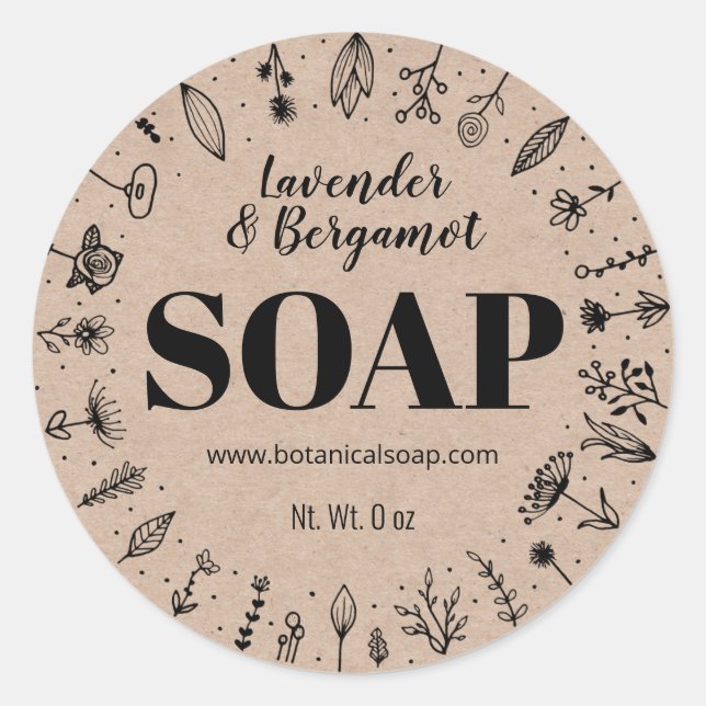 Floral Homemade Soap Kraft Labels (Front)