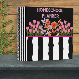 Floral Homeschool Planner Black White Stripes Moms Binder
