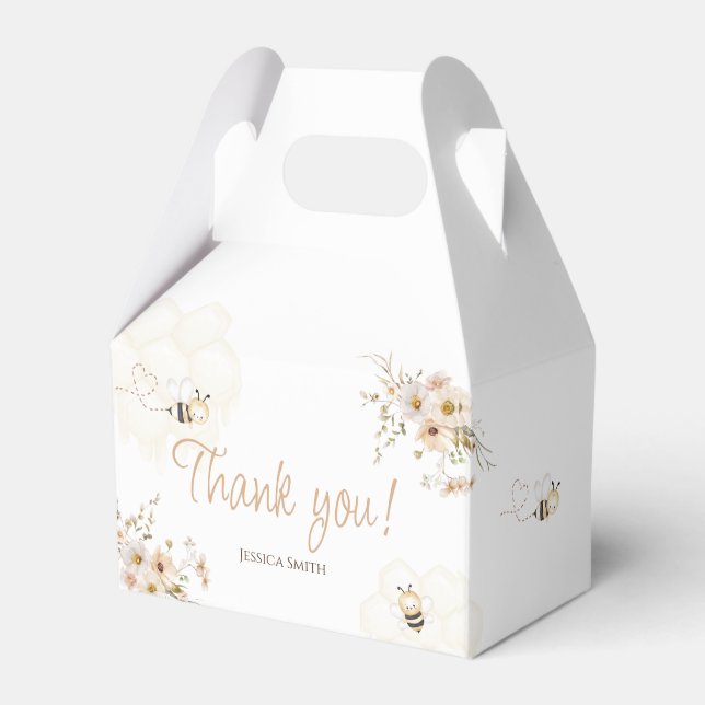 Floral Honey Bee Baby Shower Favor Box (Front Side)
