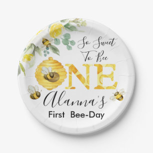 Floral Honey Bee First Bee-day Birthday Paper Plate
