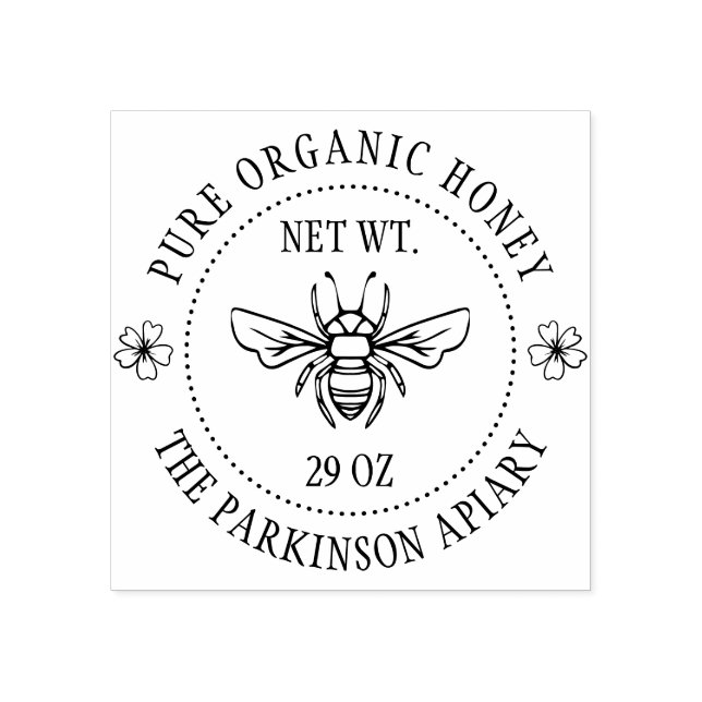 Floral Honey Bee Illustration Apiary  Rubber Stamp (Imprint)