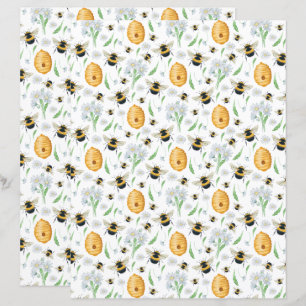 Floral Honey Bees Scrapbook Paper