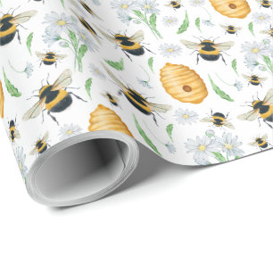Floral Honey Bees Wrapping Paper