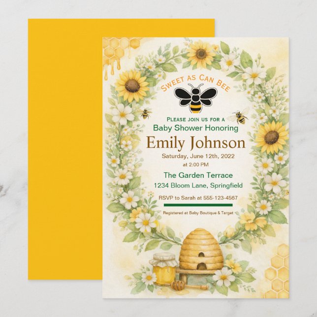Floral Honey Garden Invitation (Devant / Derrière)