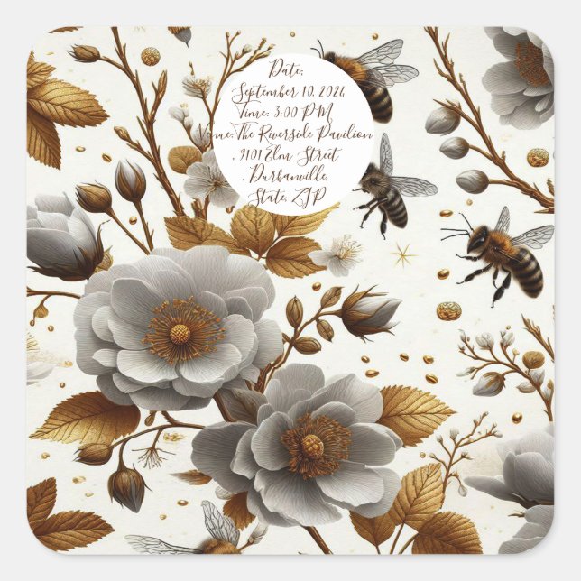 floral honeybees theme Paper Plate Square Sticker (Front)