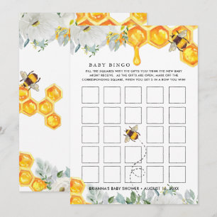Floral Honeycomb   Bee Baby Shower Bingo Card
