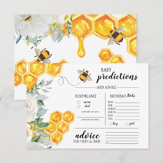 Floral Honeycomb Bumble Bee | Baby Guessing Game Invitation (Front/Back)