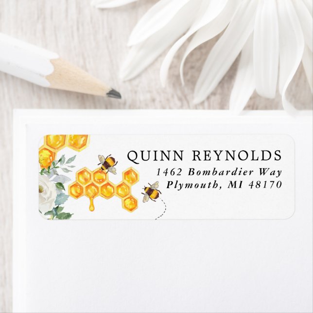 Floral Honeycomb Bumble Bee | Baby Return Address (Insitu)